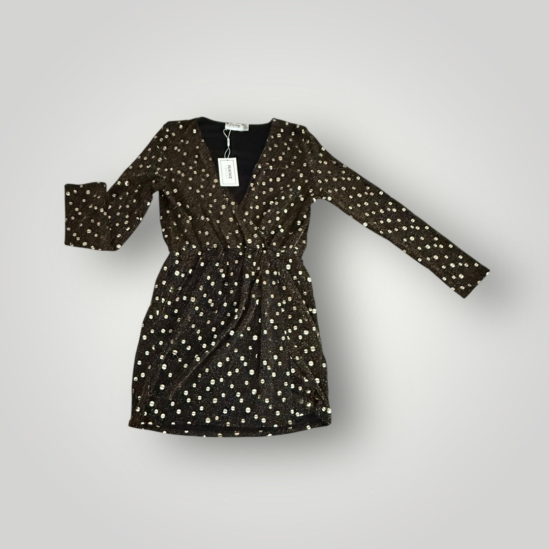 Flounce Black & Gold Sequin Wrap Dress NEW with Tags
