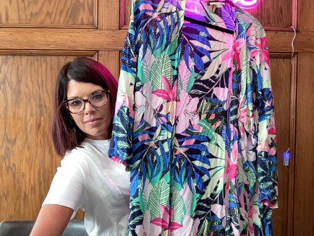 neon floral Loft Swimsuit Cover, M