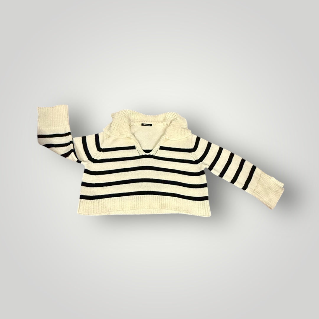 OLIVACEOUS Ivory & Black Striped Knit Sweater Size Large