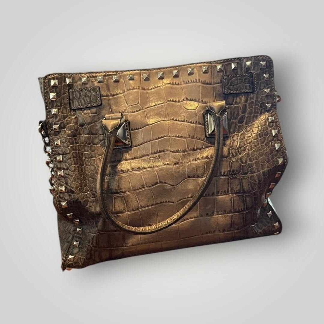 Michael Kors Croc Embossed Studded Metallic Tote Bag