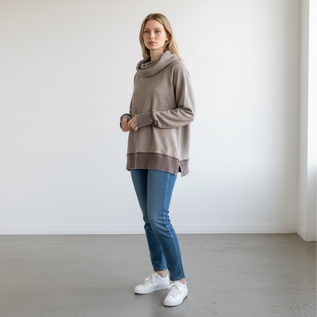 Natural Cowl Neck Pullover Size Medium