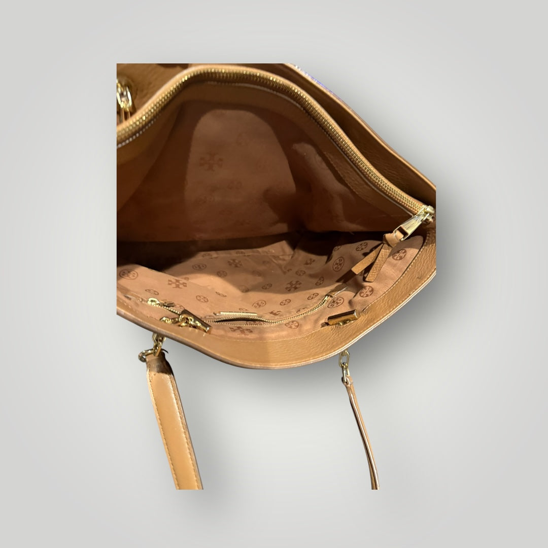 Tory Burch Pebbled Leather Tote in Cognac