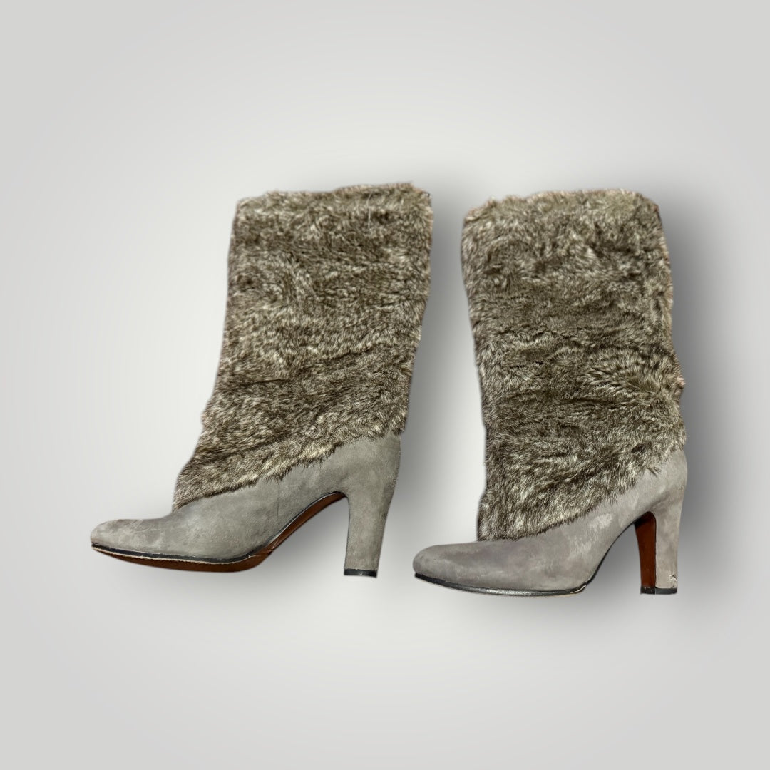 Sam Edelman Faux Fur & Suede Heeled Boots Size 8.5