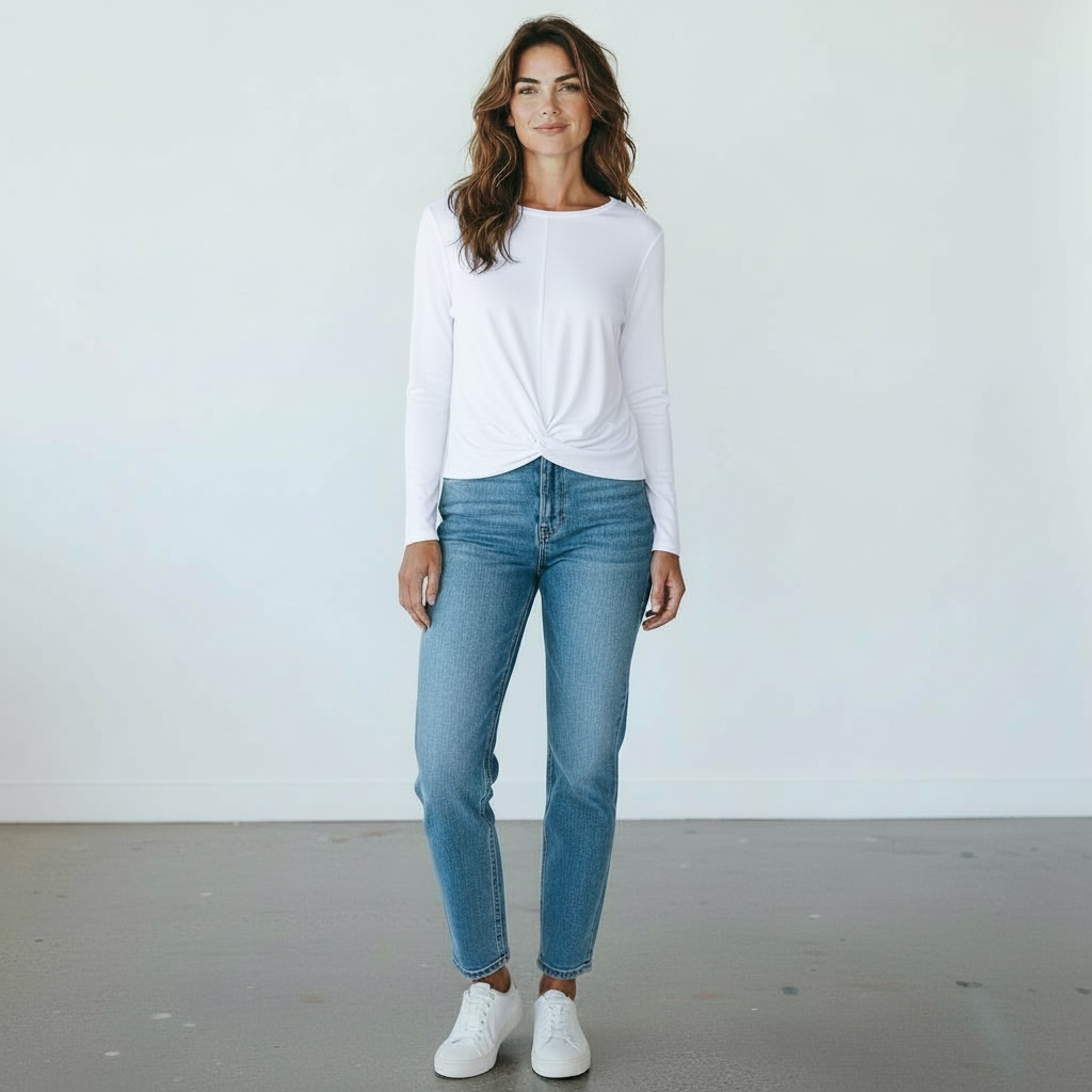 Tribal Jeans White Twist Front Top Size Large