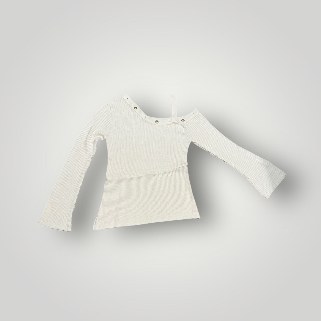 Venus Cream Ribbed One Shoulder Grommet Top Size Small