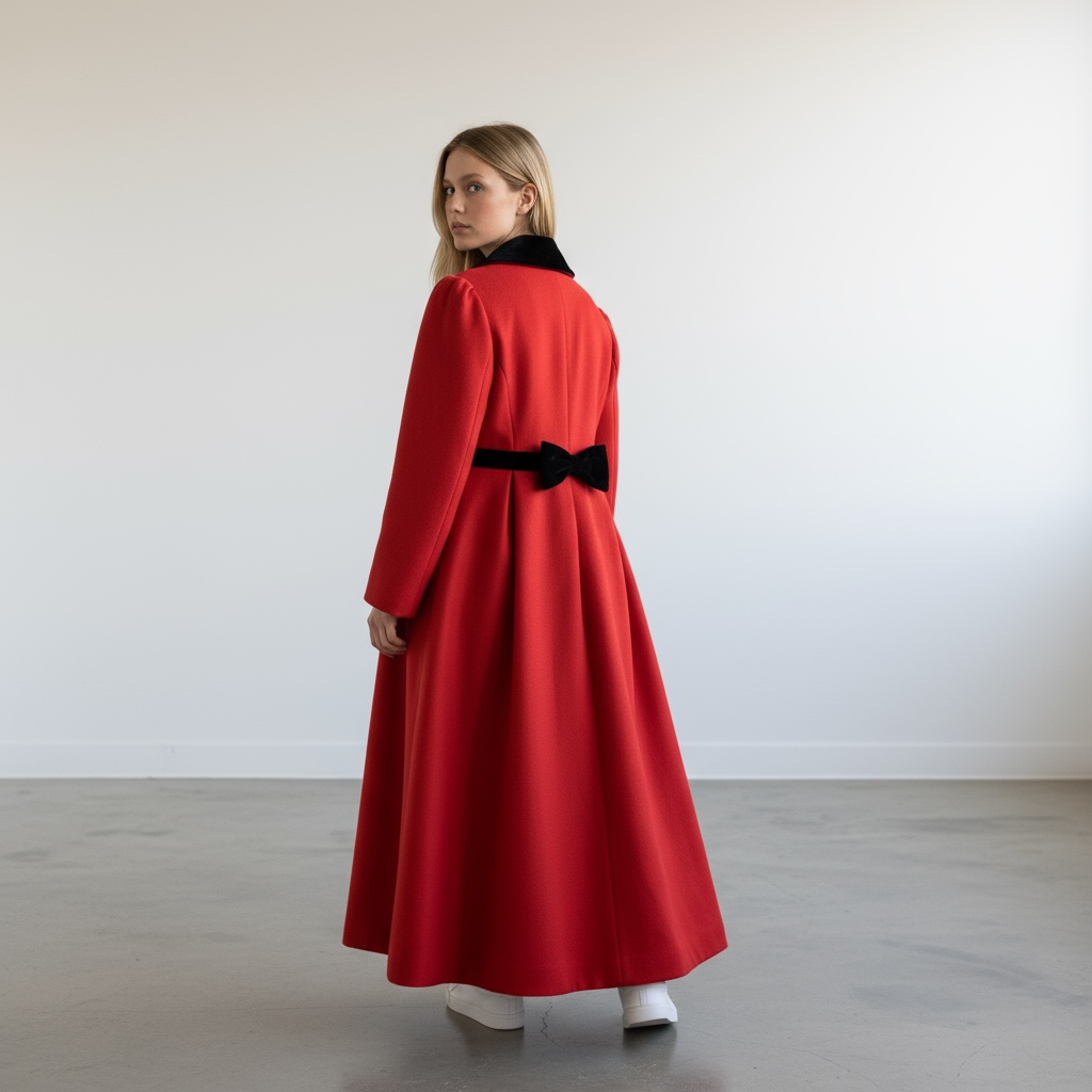 Freeway Fashions Red Fit & Flare Coat with Velvet Accents Size Small