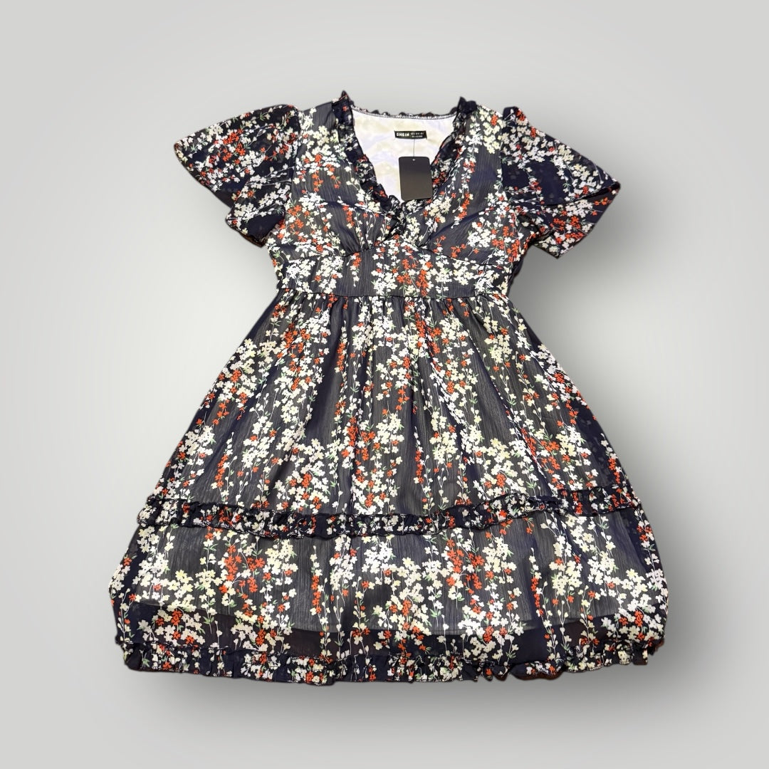 SHEIN Floral Tiered Midi Dress Size Medium