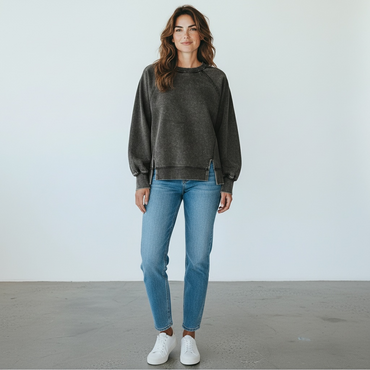 Zenana Acid Wash Exposed Seam Sweatshirt