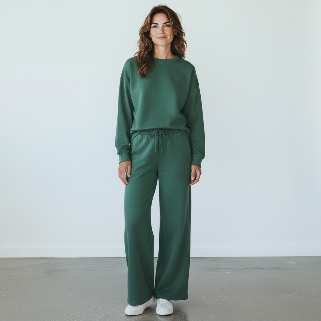 Zenana Green Lounge Set Top & Wide-Leg Pants (New)