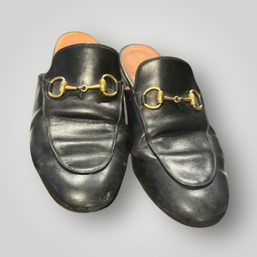 Gucci Princetown Leather Horsebit Mules Black Size 35.5