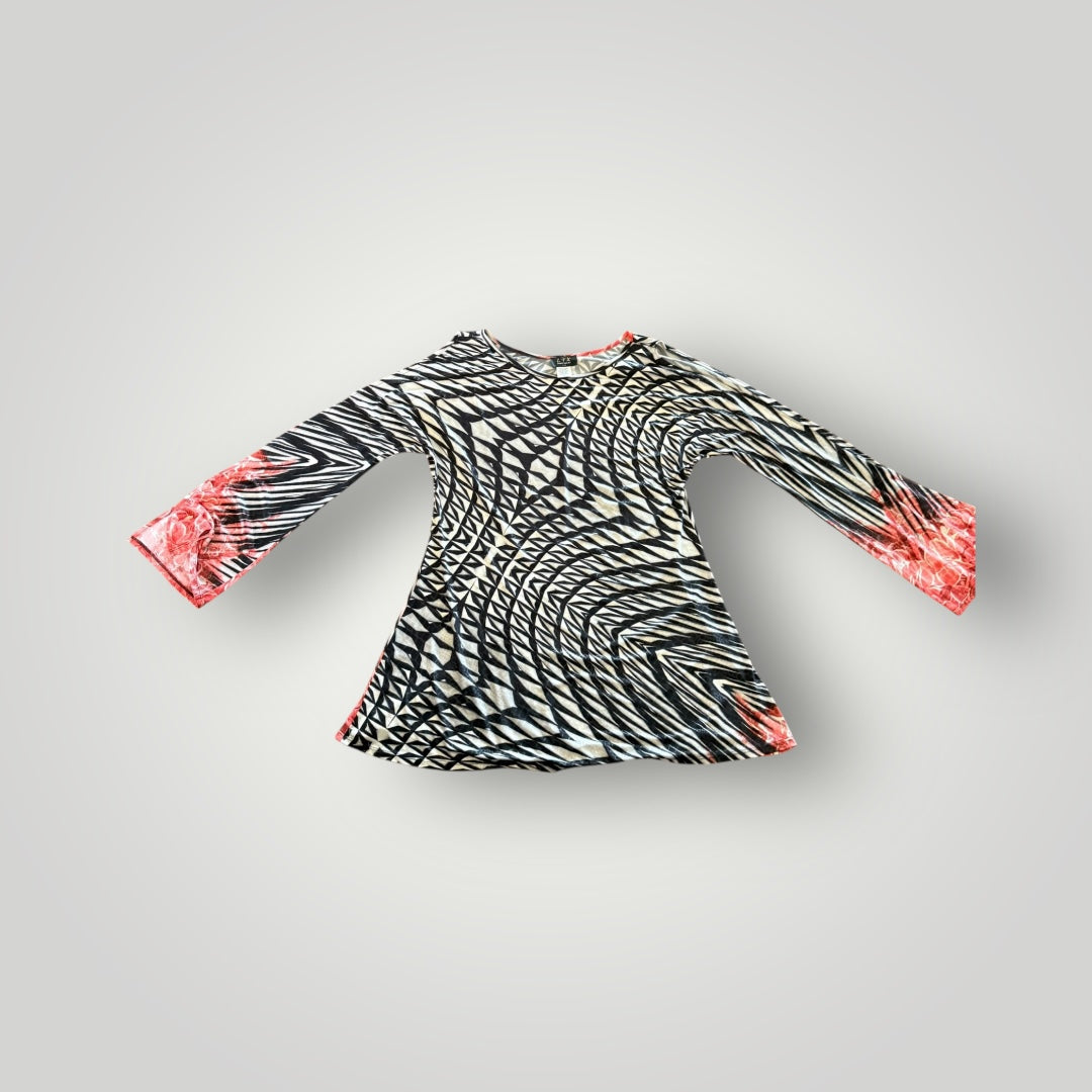 LTX Abstract Bell Sleeve Tunic Top Size Large