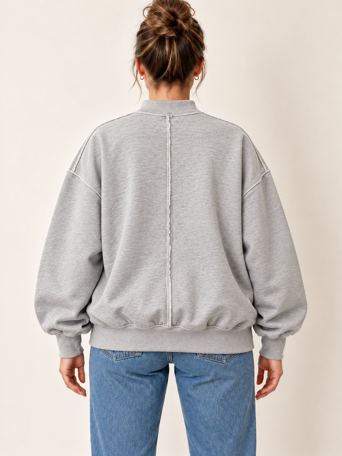 Acid Wash Mock Neck Oversized Sweatshirt