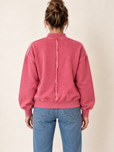 Acid Wash Mock Neck Oversized Sweatshirt