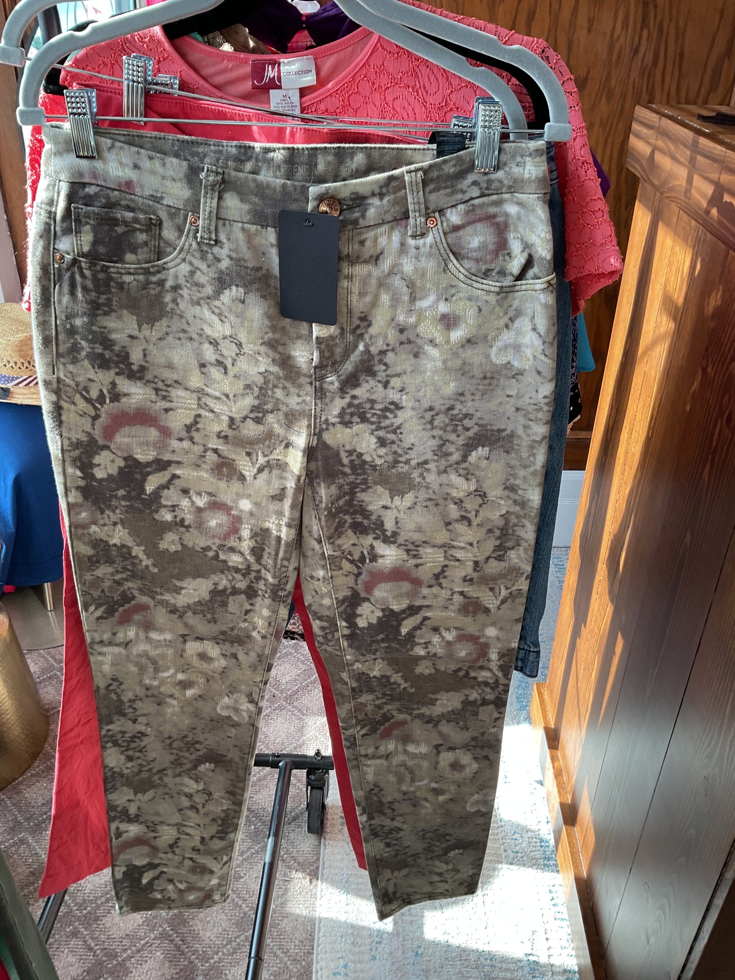 Gray with Multicolor Floral Print (rust, cream, olive tones) Chicos Women-Bottoms, .5