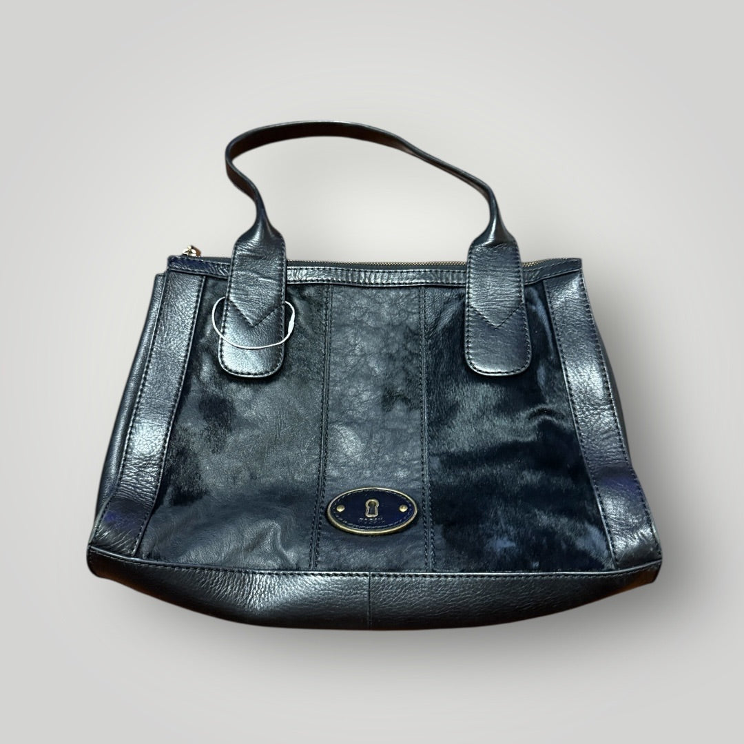 Black Fossil Leather & Haircalf Tote Bag