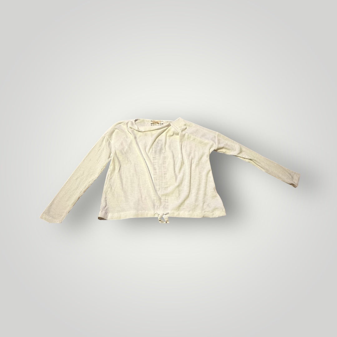 White Hem & Thread Ribbed Tie-Front Top, Small
