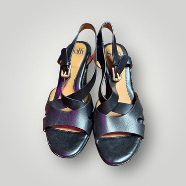 Black Soft Slingback Wedge Sandals, 8