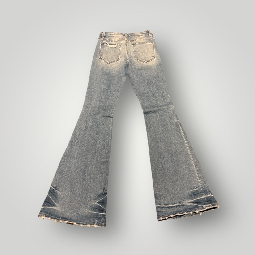 Denim Vervet Distressed Flare Jeans, 27