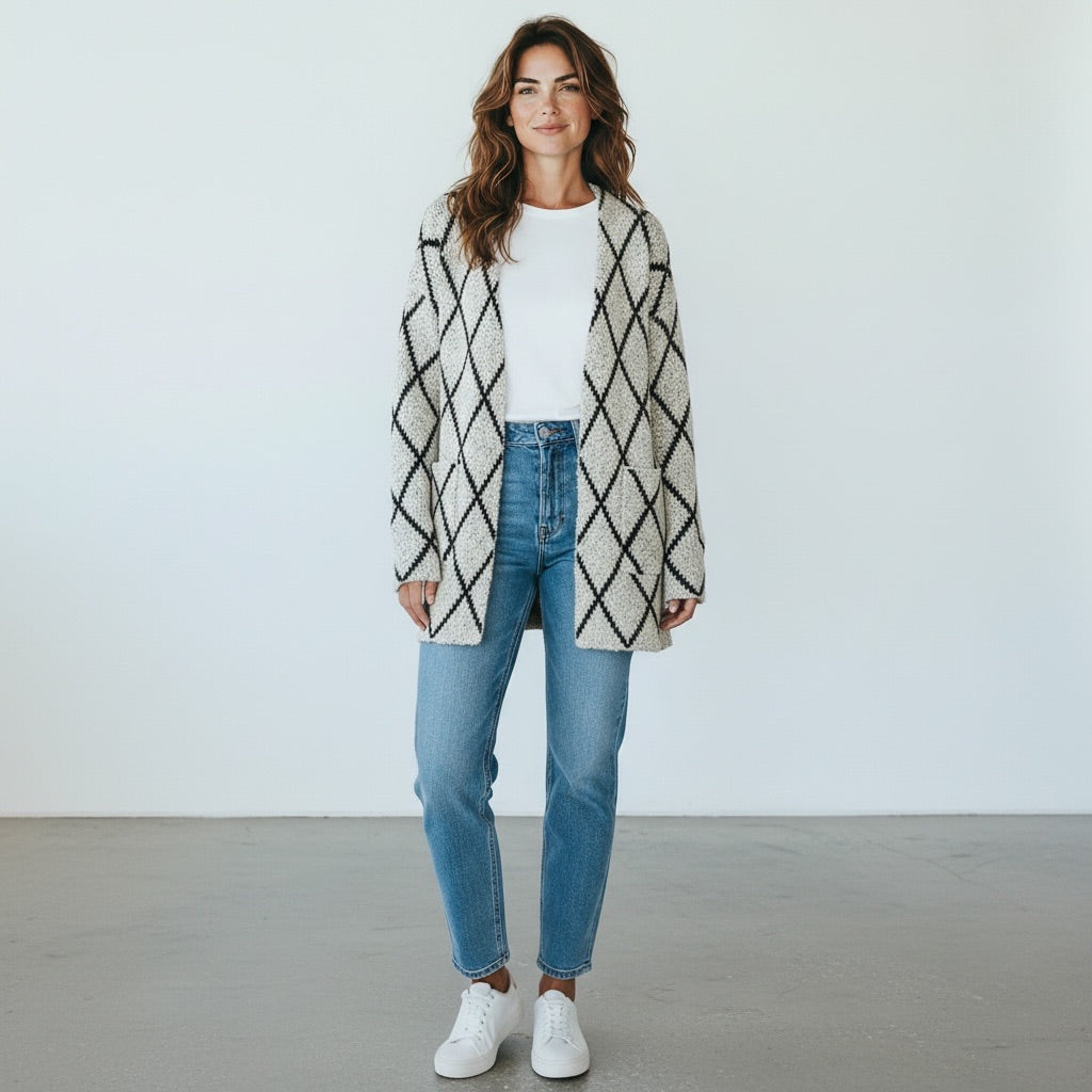 Black & Grey Textured I.N. Studio Women-Tops, Large