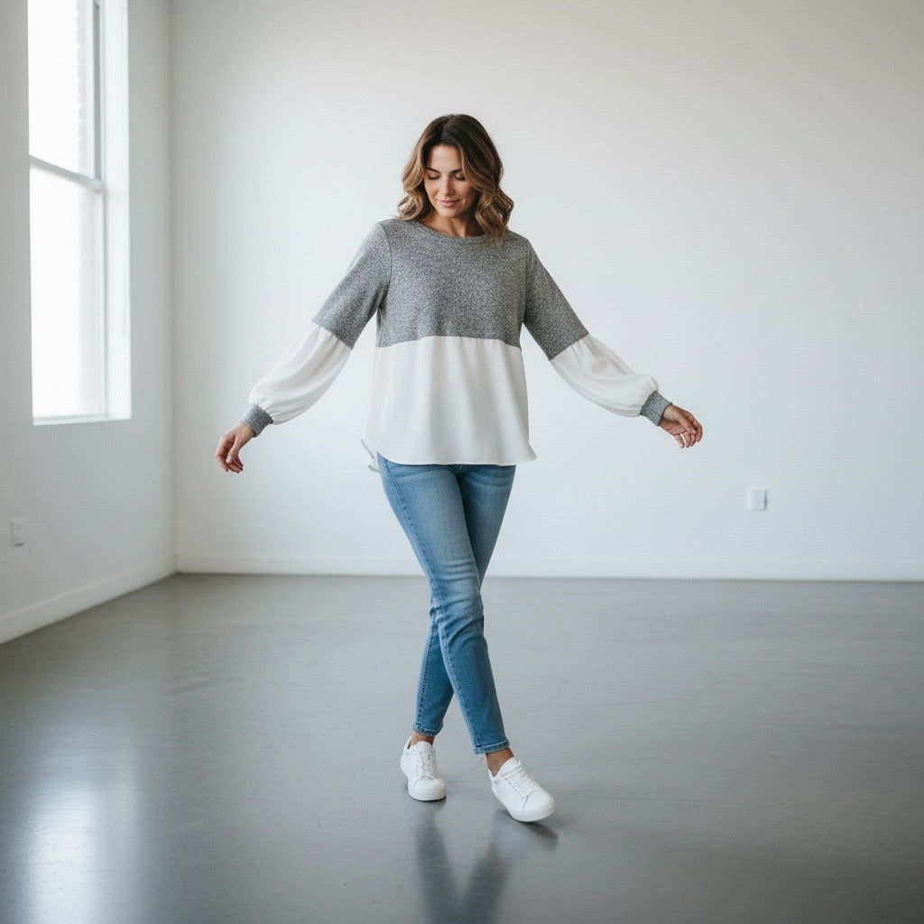 Grey/white Ing Women-Tops, Medium