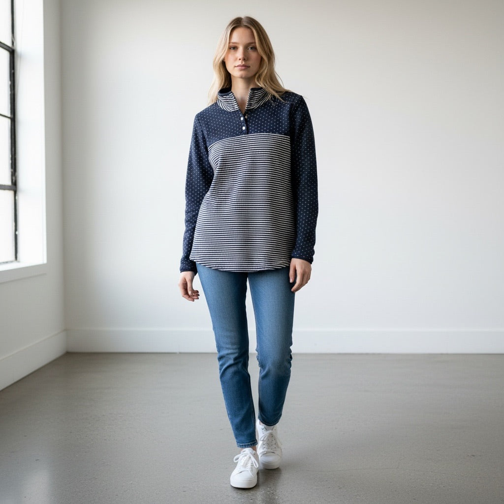 Navy/White Maurices Women-Tops, Large