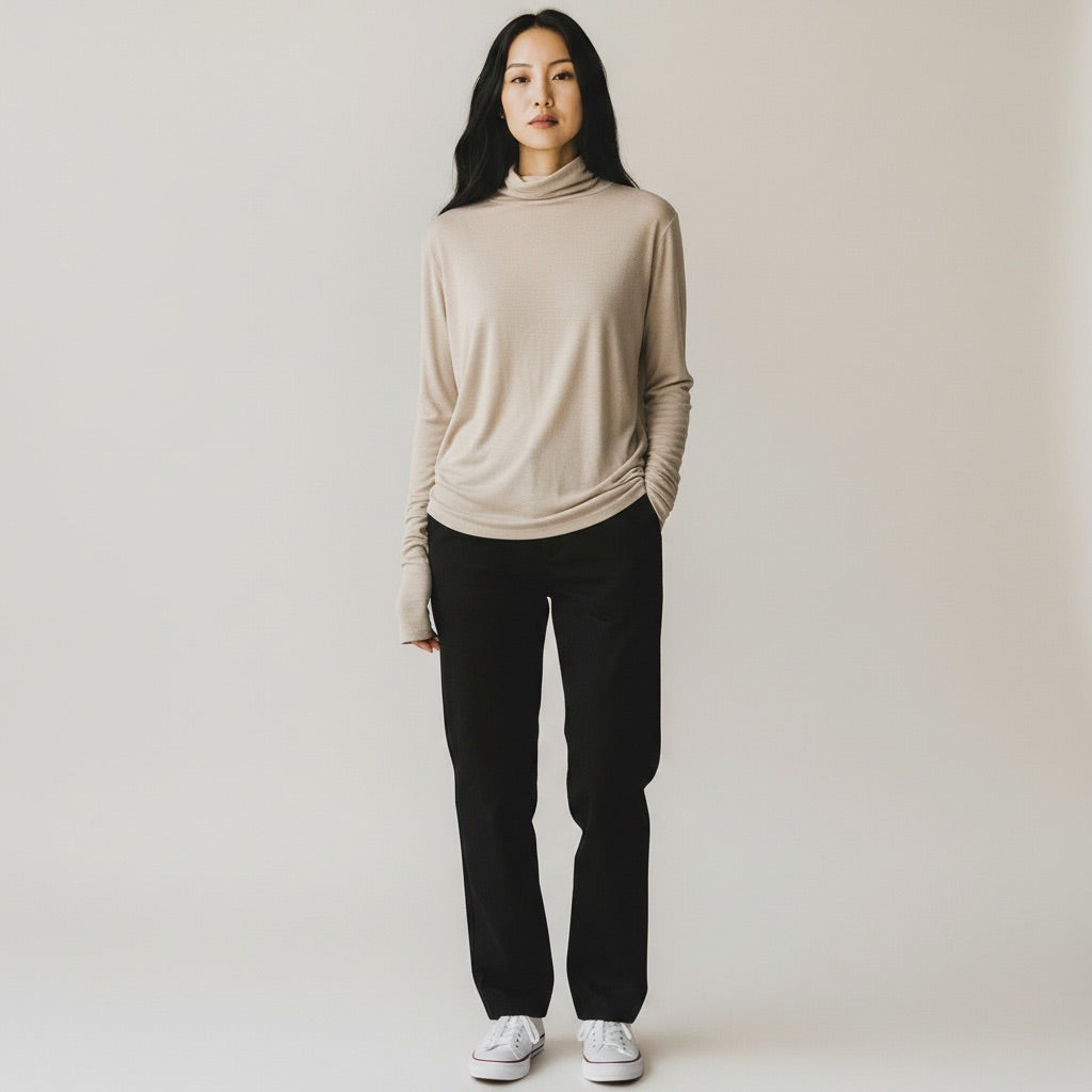Cream Banana Republic Lightweight Turtleneck Long Sleeve, Small