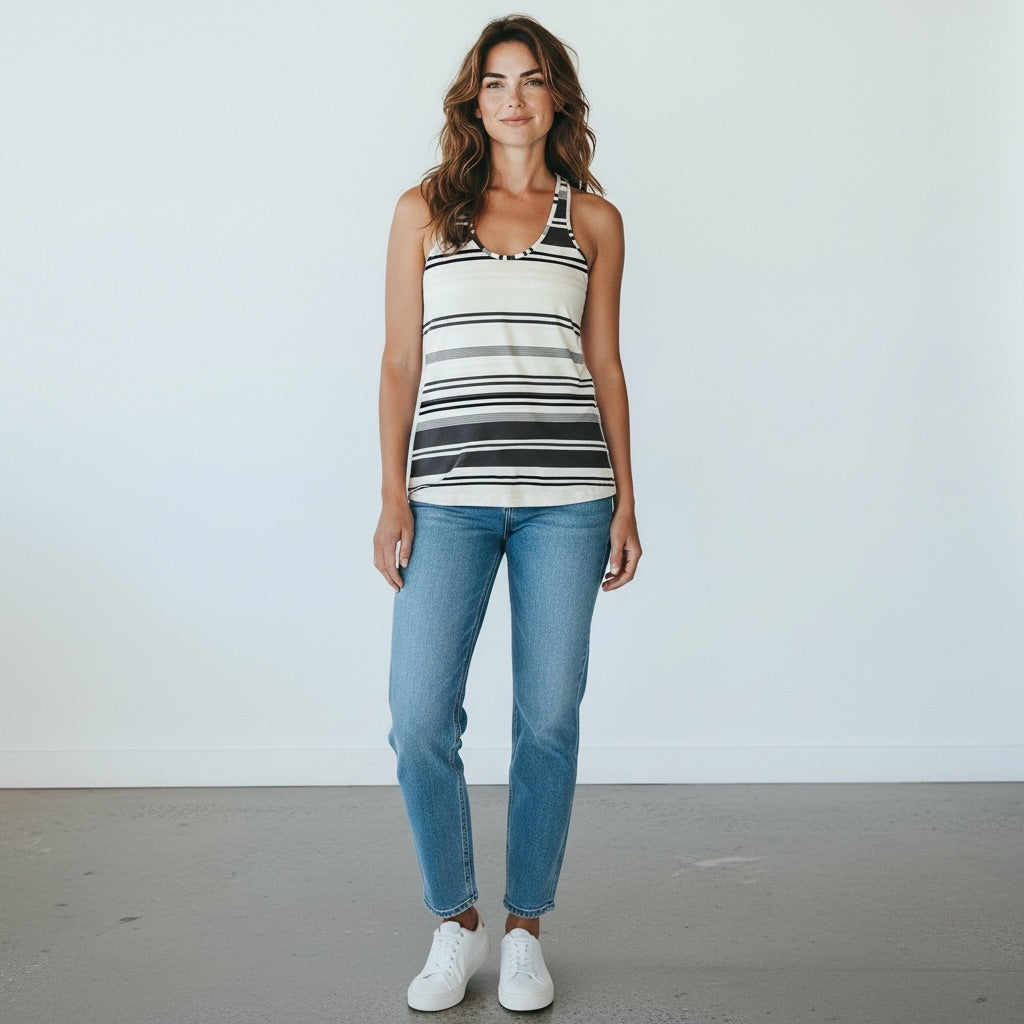 Grey/White/Black Stripes Lululemon Women-Tops, Unknown