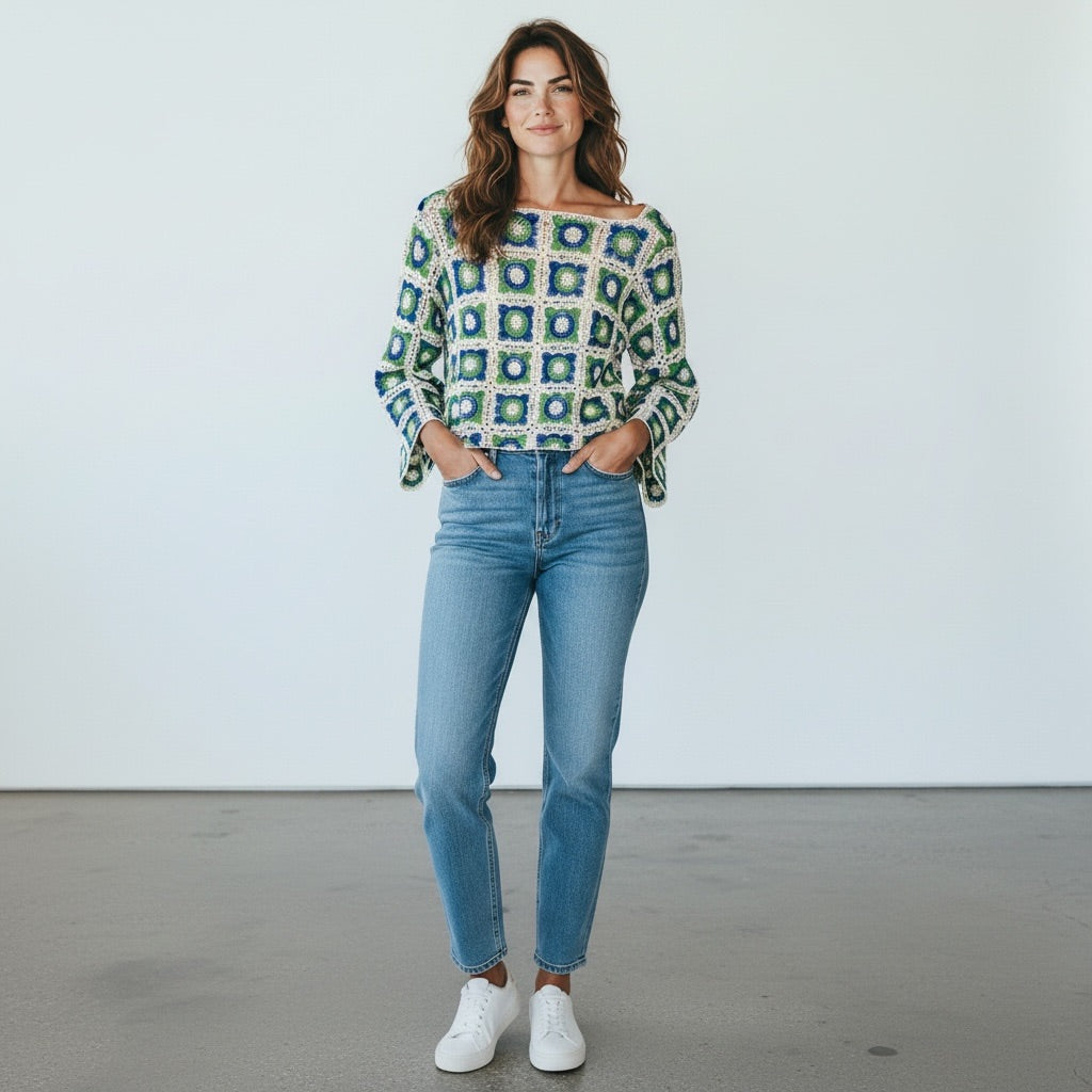 Blue/Green/Ivory Chelsea & Violet Women-Tops, Medium
