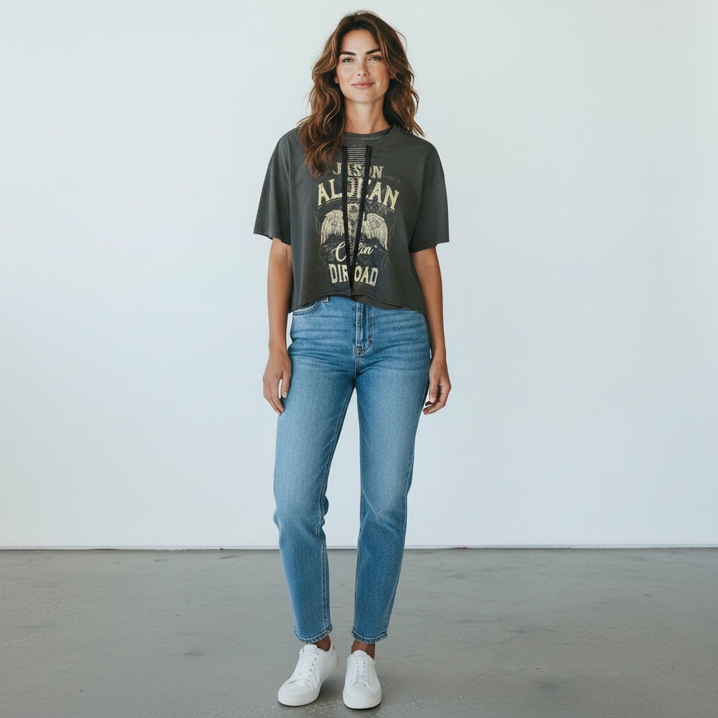 Washed Charcoal / Gray Jason Aldean Women-Tops, Small