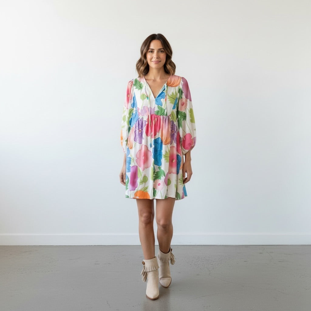 Floral-Pink/Blue/Green Entro Women-Dresses/Rompers, Small