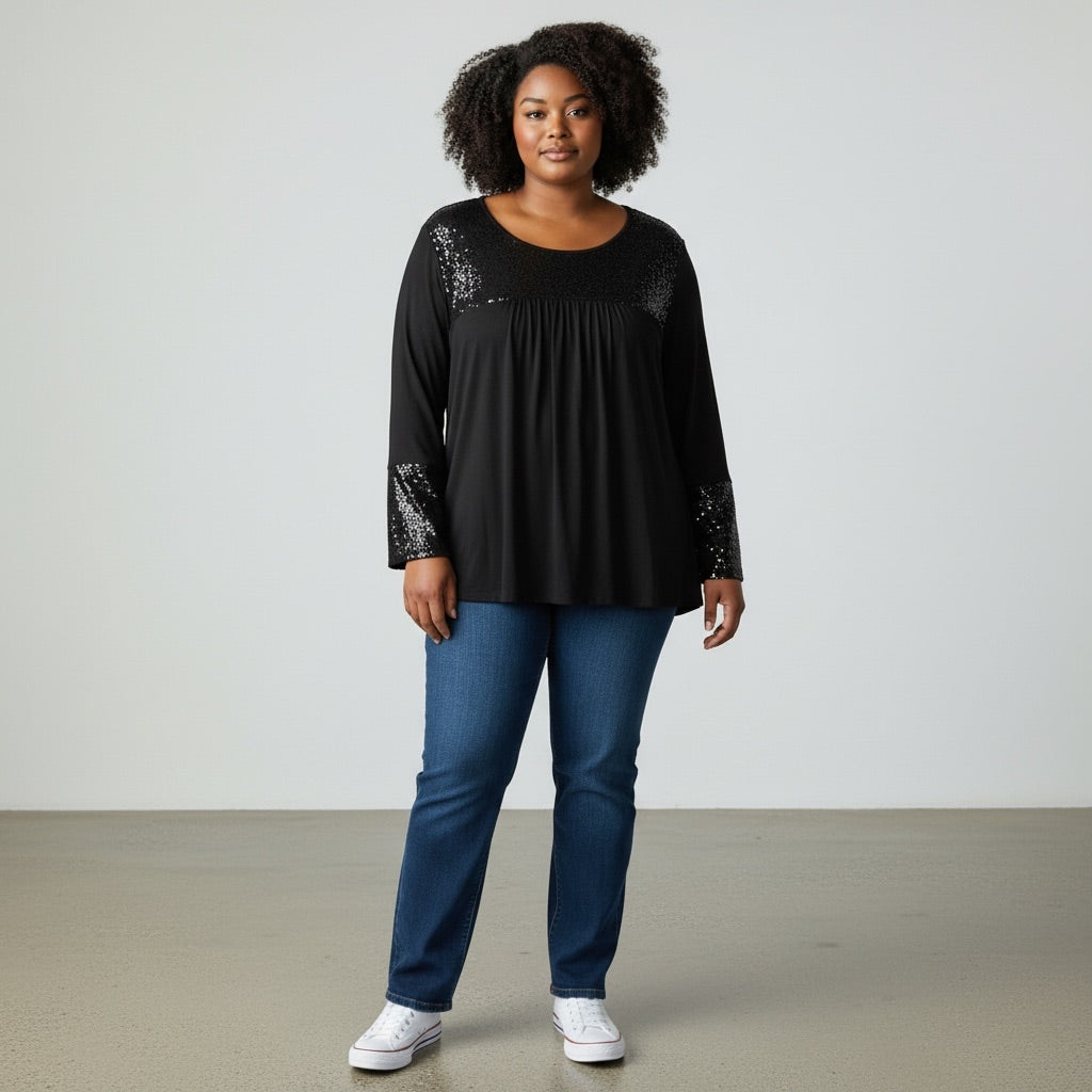 Black w/Sequins Sun & Moon Women-Tops, 2x