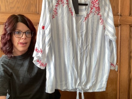 Blue/White with red floral No Brand Women-Tops