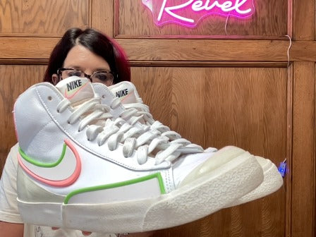white with neon Nike Women-Shoes, 9.5