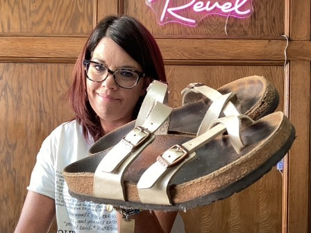 pearl Birkenstock shoes, 8/8.5