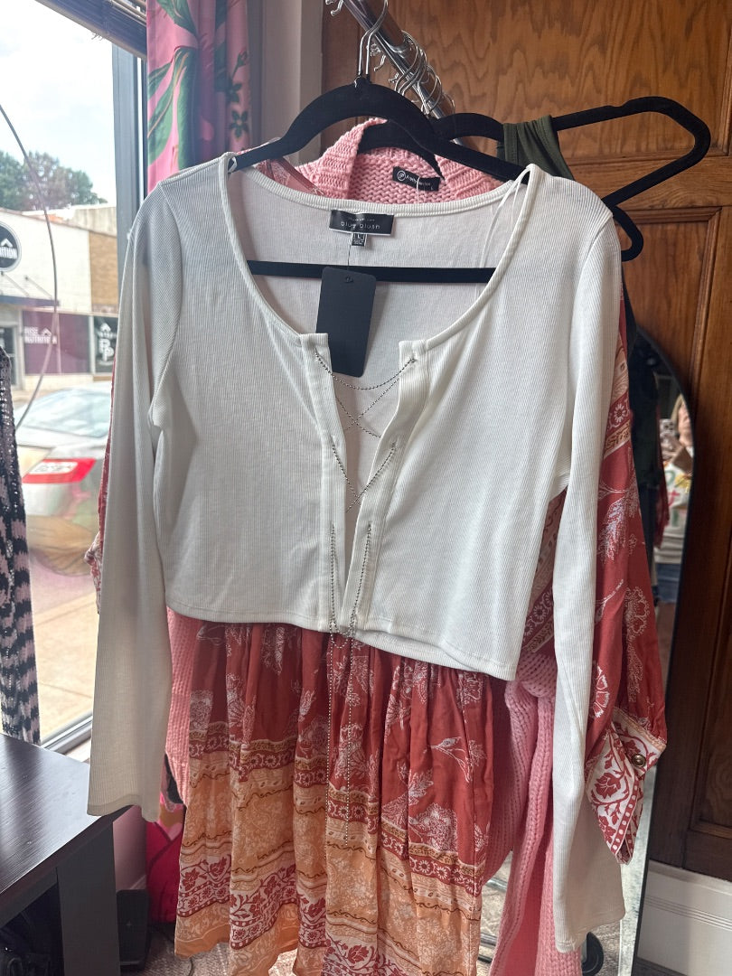 White Blue Blush Women-Tops, Large
