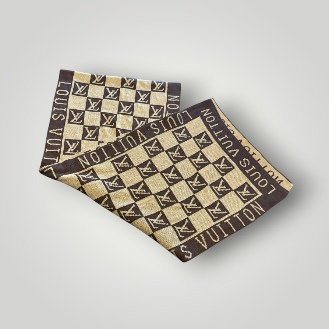 Designer Inspired Brown and Gold Checkered Scarf