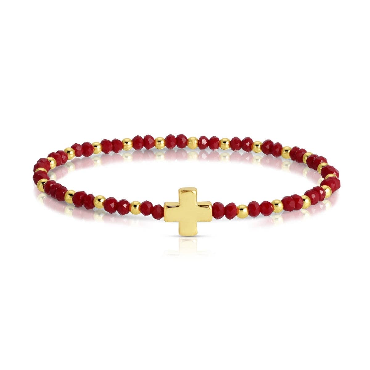 Assorted 4mm Crystal Stretch Bracelets with Single Cross