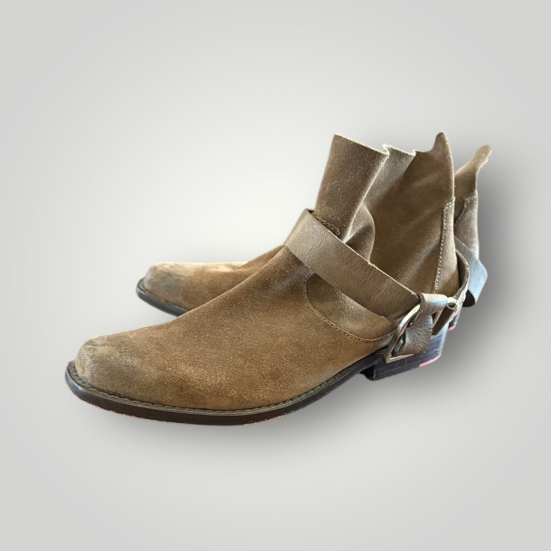 Joe’s Tan Suede Buckle Ankle Boots Size 8