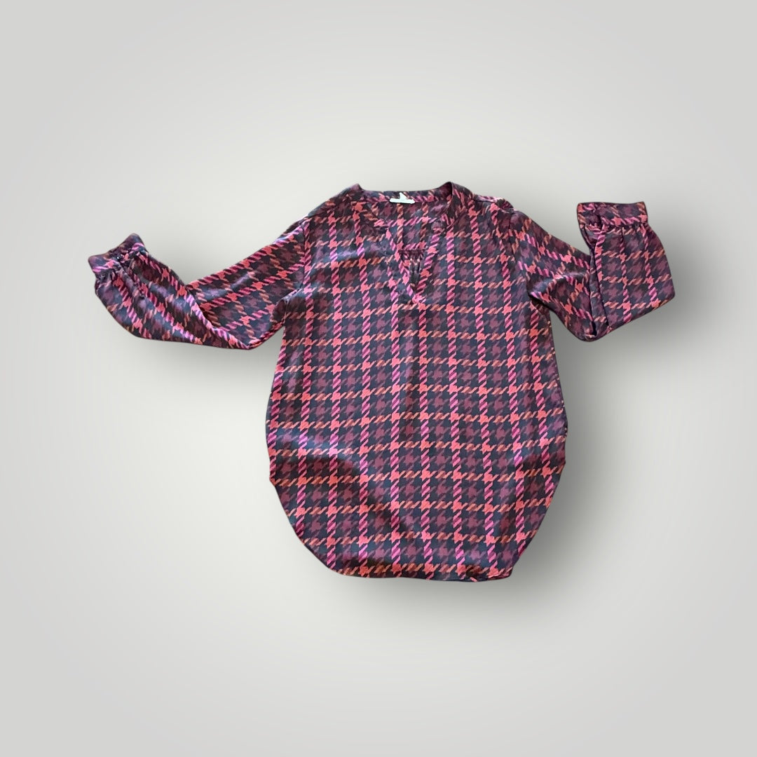 Maurices Pink & Black Houndstooth Blouse Size Medium