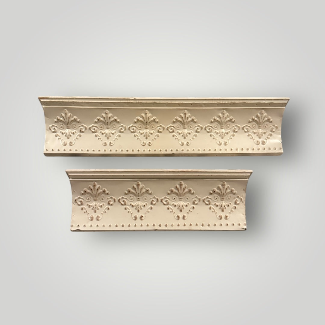 Embossed Cream Metal Wall Shelves – Set of 2