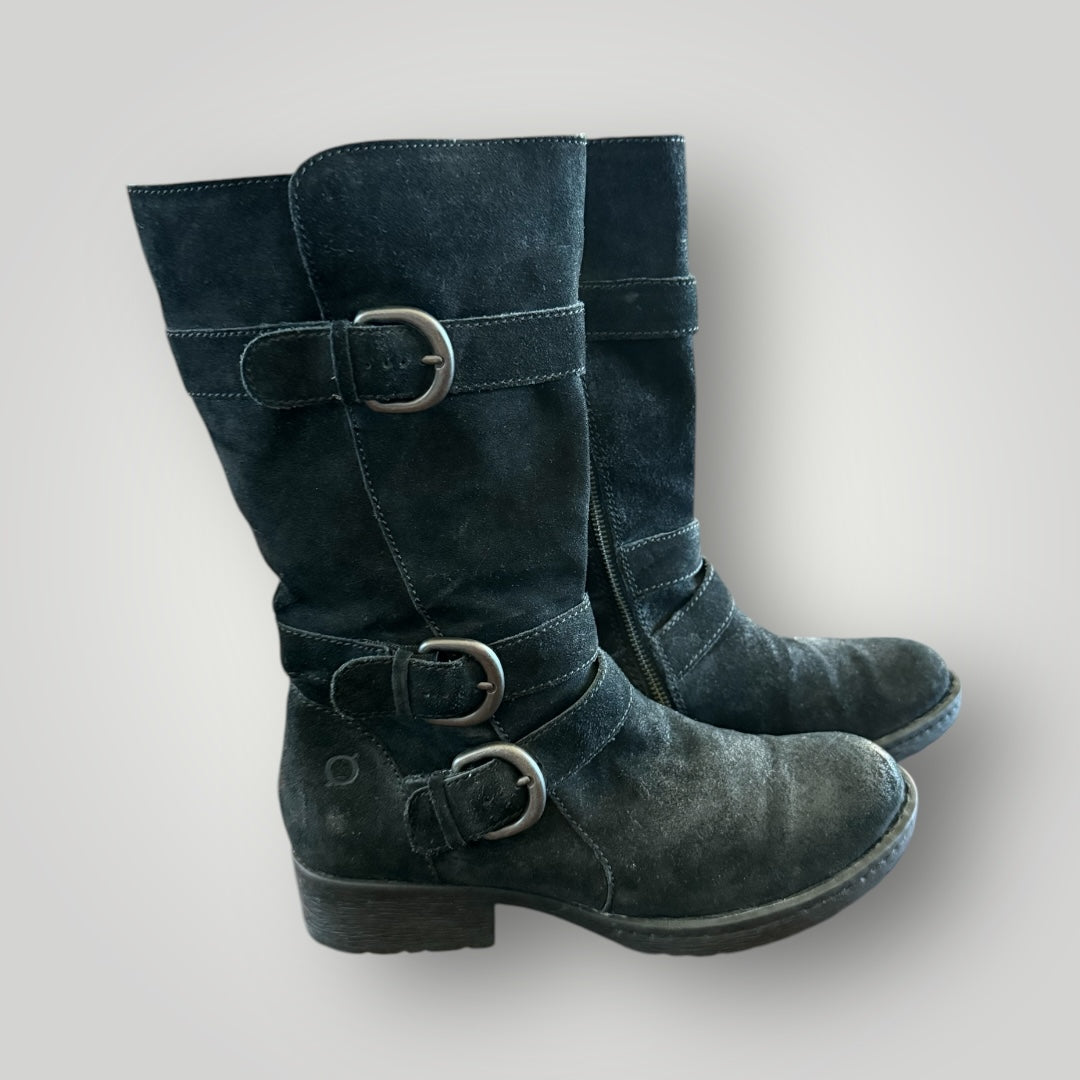 Born Black Suede Buckle Boots – Size 8