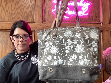 White Floral Myra Tote, Large