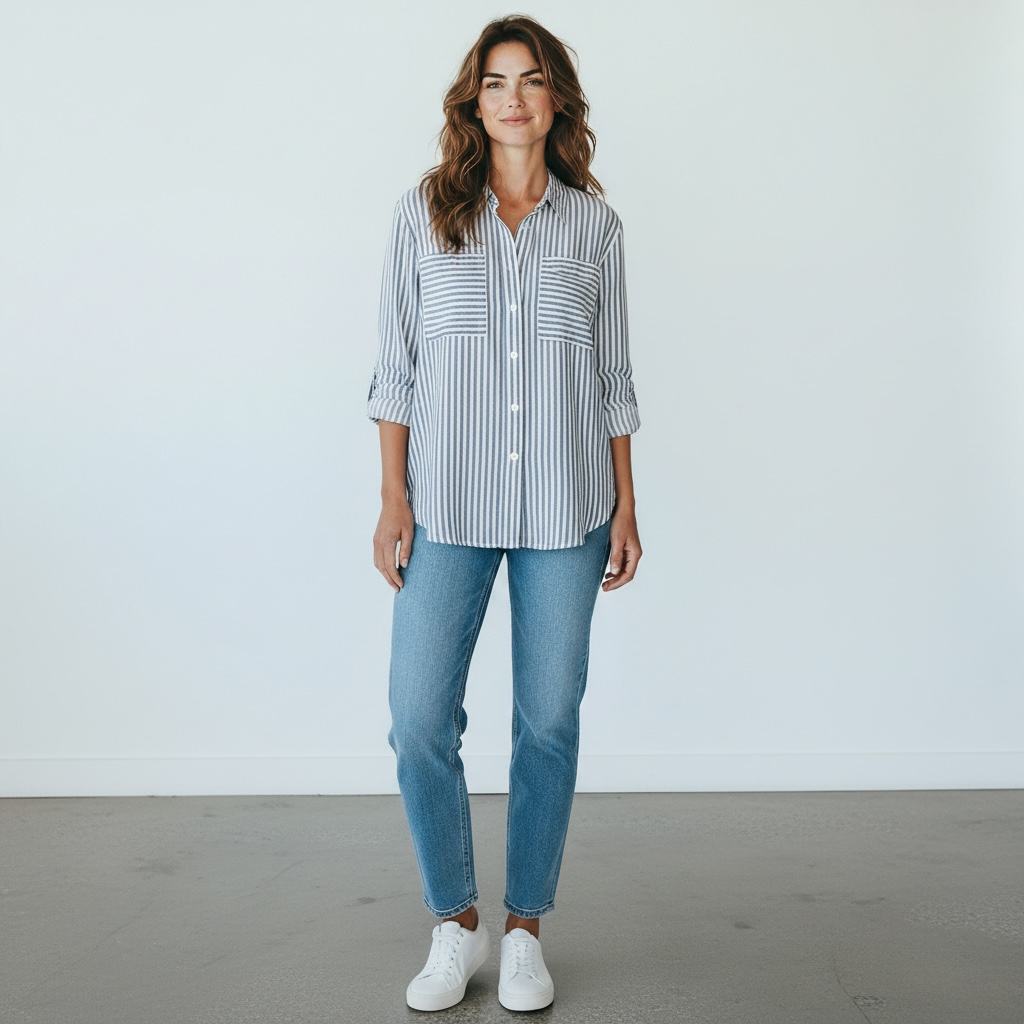 Love Tree Button Down Striped Top Size Medium