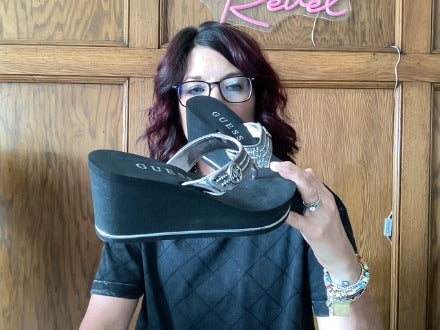 Black/Silver Guess sandals, 7.5