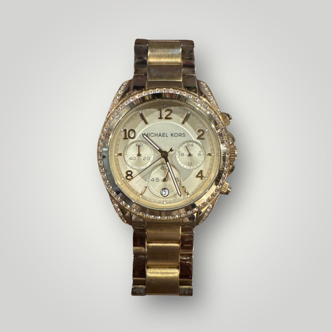 Michael Kors Gold Chronograph Watch with Crystal Accents