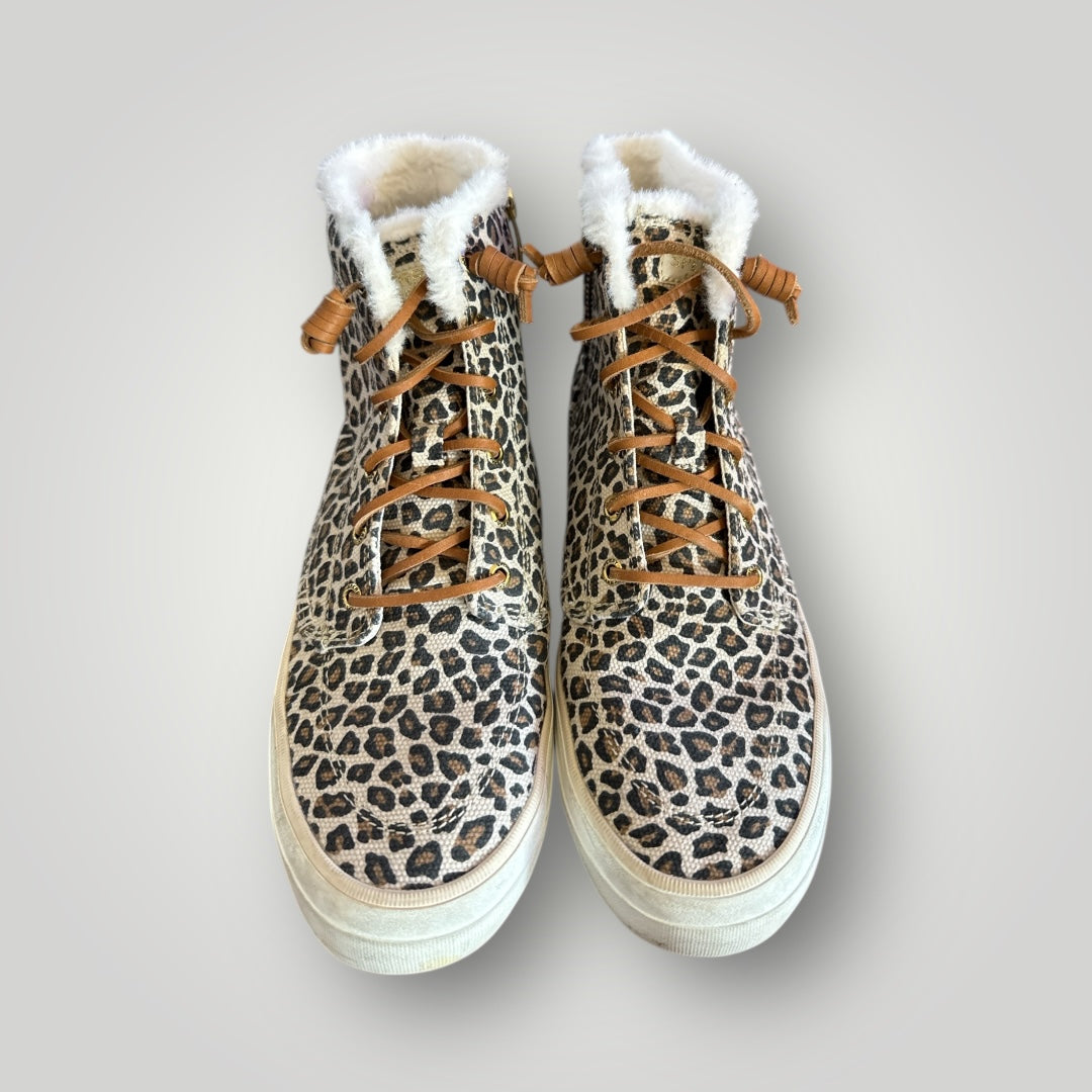 Sperry Leopard Print Fur-Lined High Top Sneakers Size 9