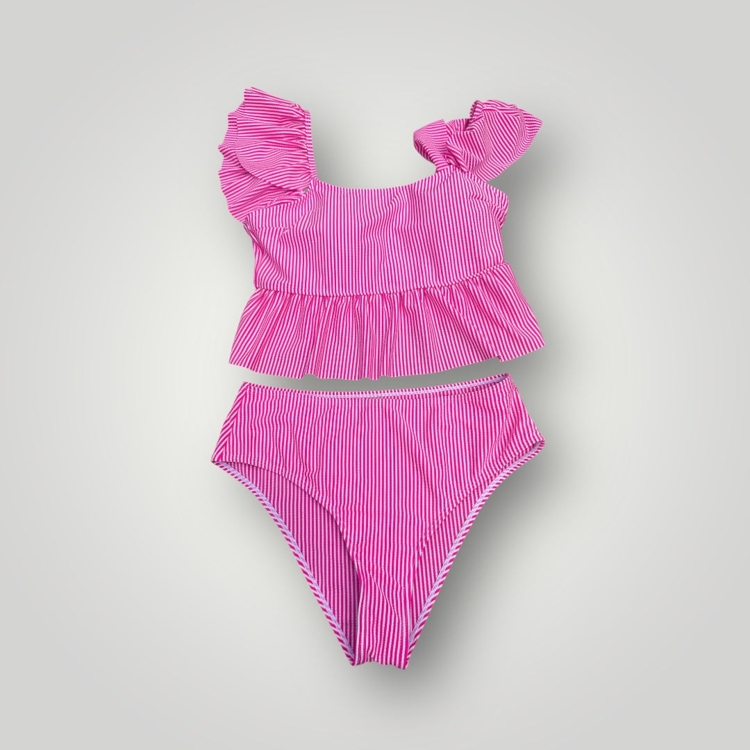 NEW SHEIN Pink Ruffle Peplum Bikini Set Size Large