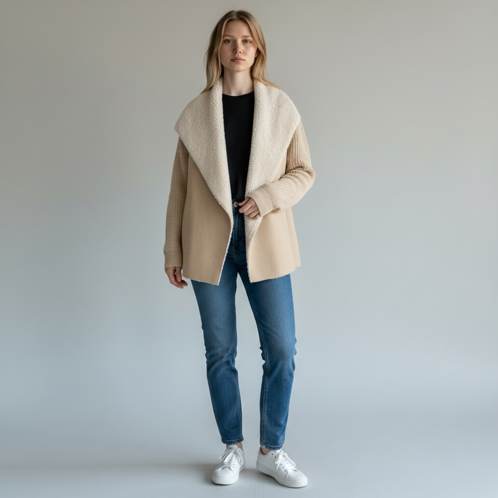 Sienna & Sage Cozy Two-Tone Shawl Collar Cardigan