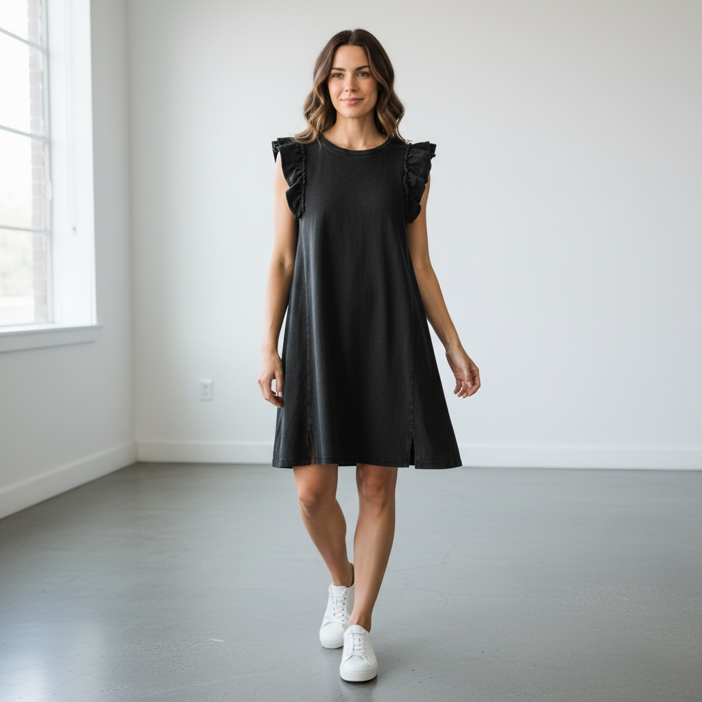 Umgee Black Ruffle Sleeve Dress Size Medium