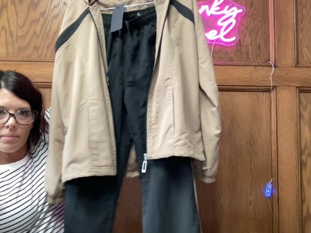 tan/black threehearts jacket/pants, Small